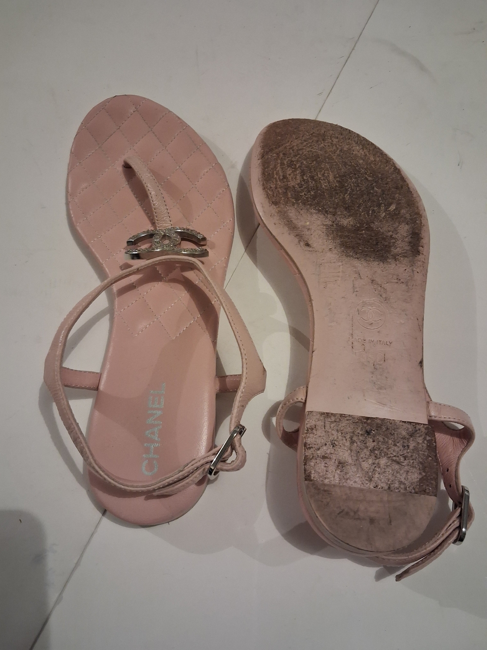 CHANEL Pink Quilted Logo Thong Sandals - Picture 10 of 16